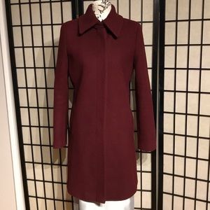 ✈️Loft Wool Preppy long Mock Pencil Bodice wine burgundy solid minimalist button